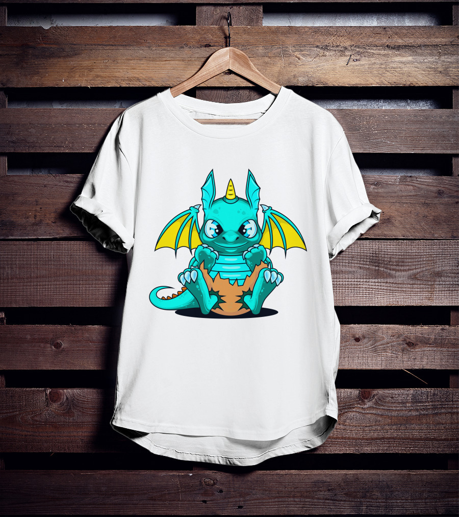 Cool Baby Dragon With Horns Sitting On Eggshell T-Shirt