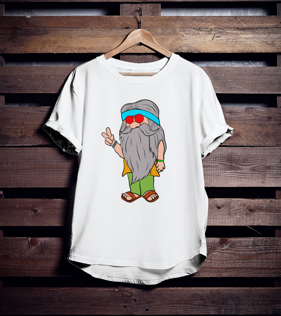 Funny Hippie Gnome Peace Sign Retro Vibes T-Shirt