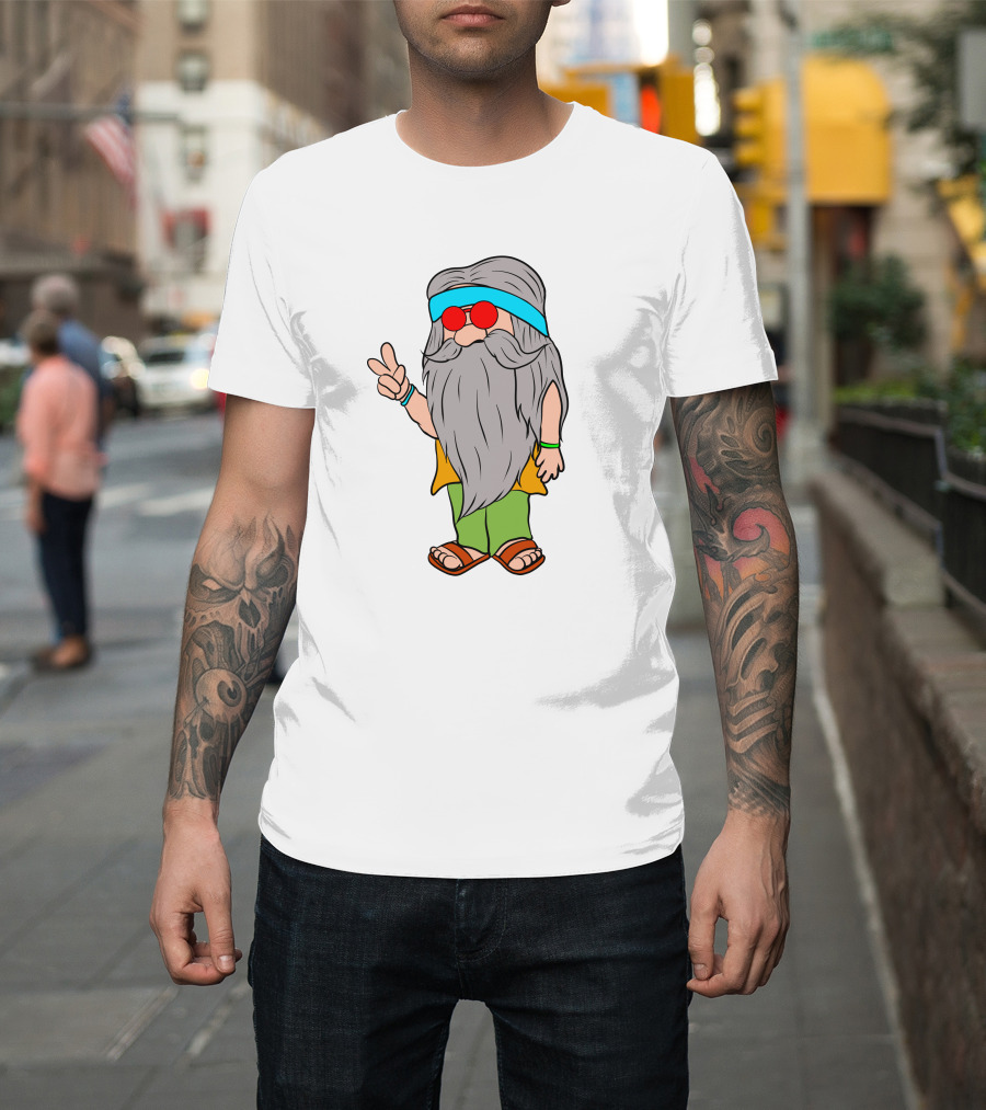 Funny Hippie Gnome Peace Sign Retro Vibes T-Shirt