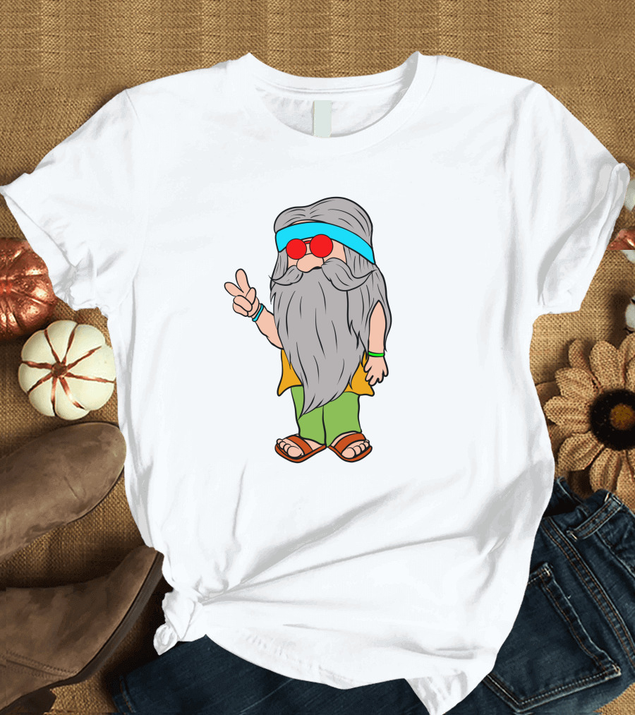 Funny Hippie Gnome Peace Sign Retro Vibes T-Shirt