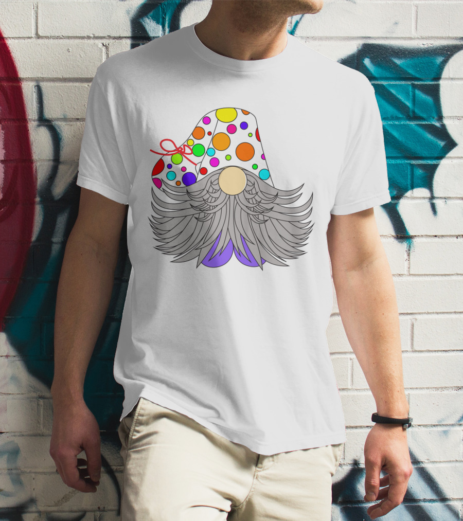 Colorful Polka Dot Party Hat Gnome Birthday T-Shirt