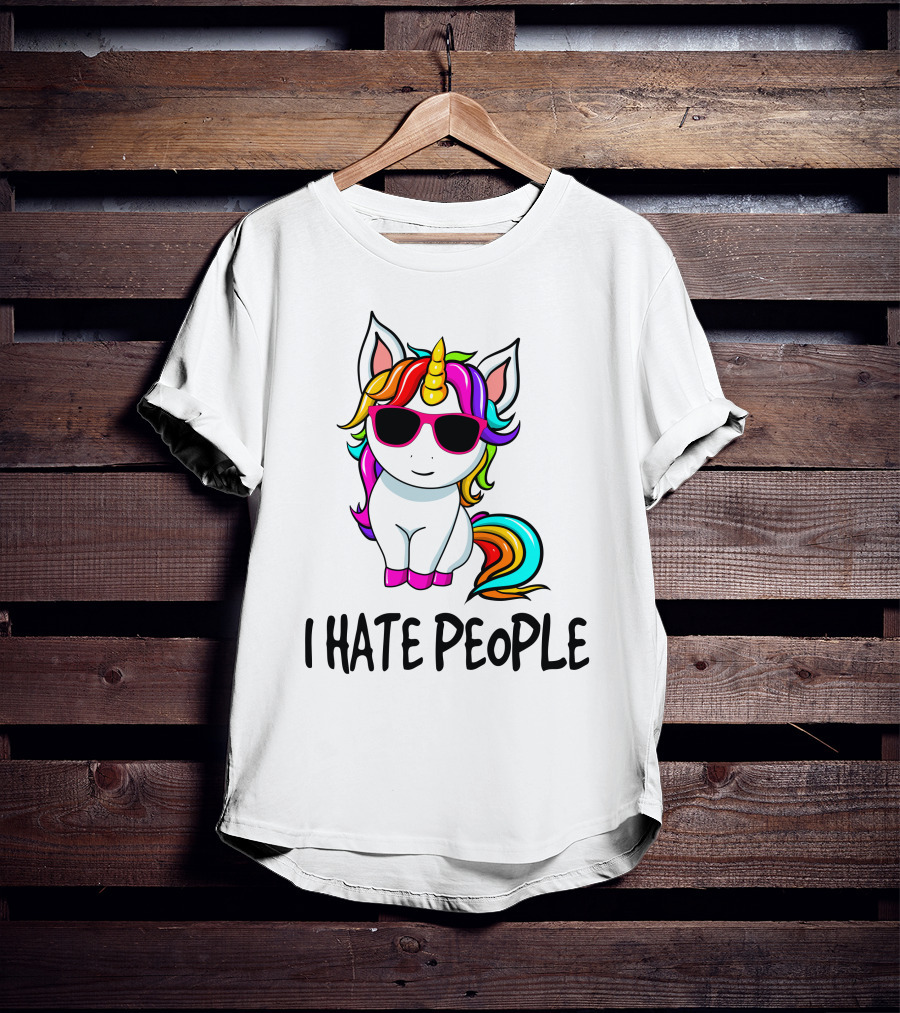 I Hate People Unicorn Rainbow Sunglasses T-Shirt