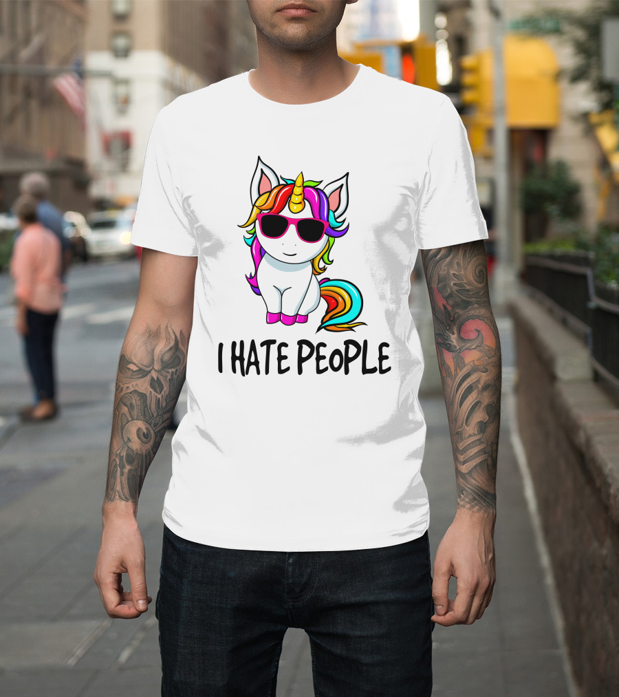 I Hate People Unicorn Rainbow Sunglasses T-Shirt