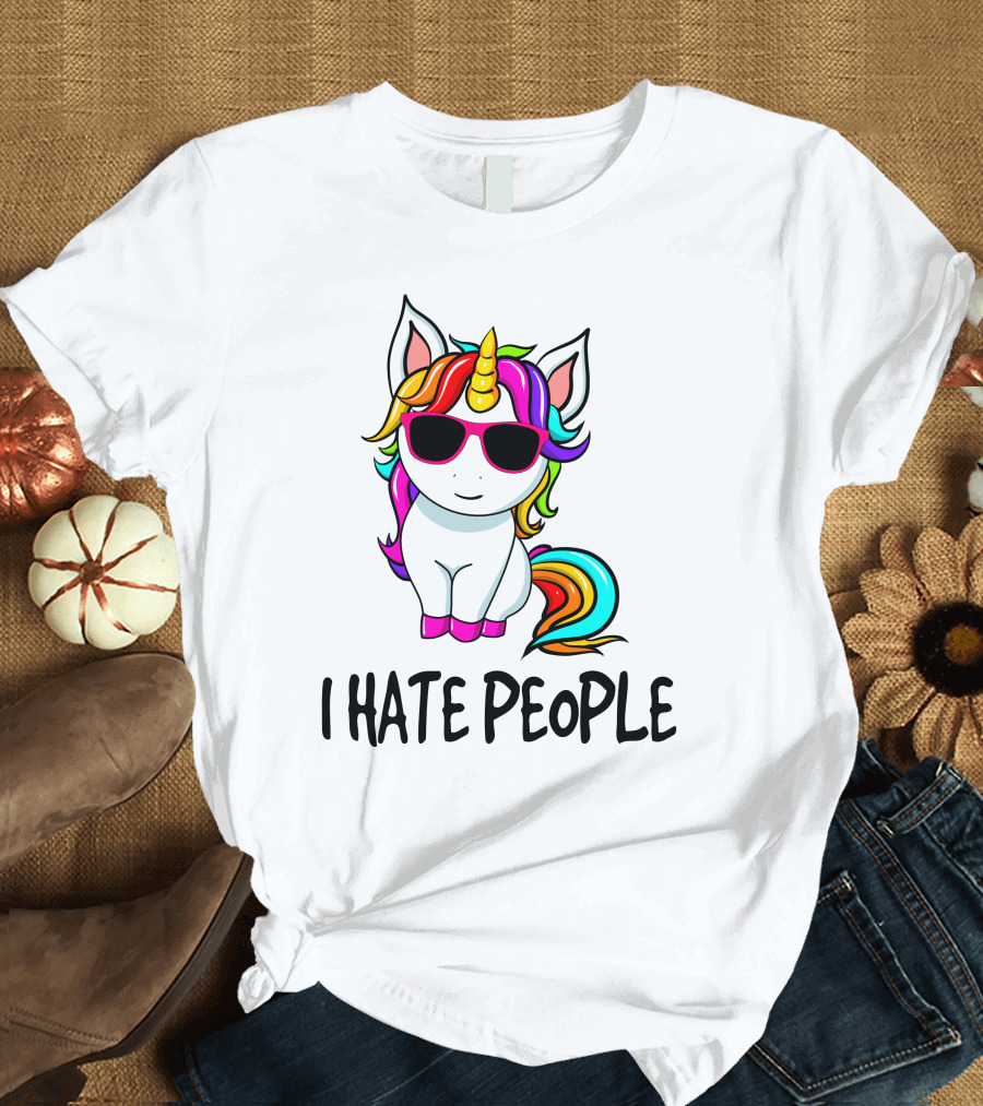 I Hate People Unicorn Rainbow Sunglasses T-Shirt