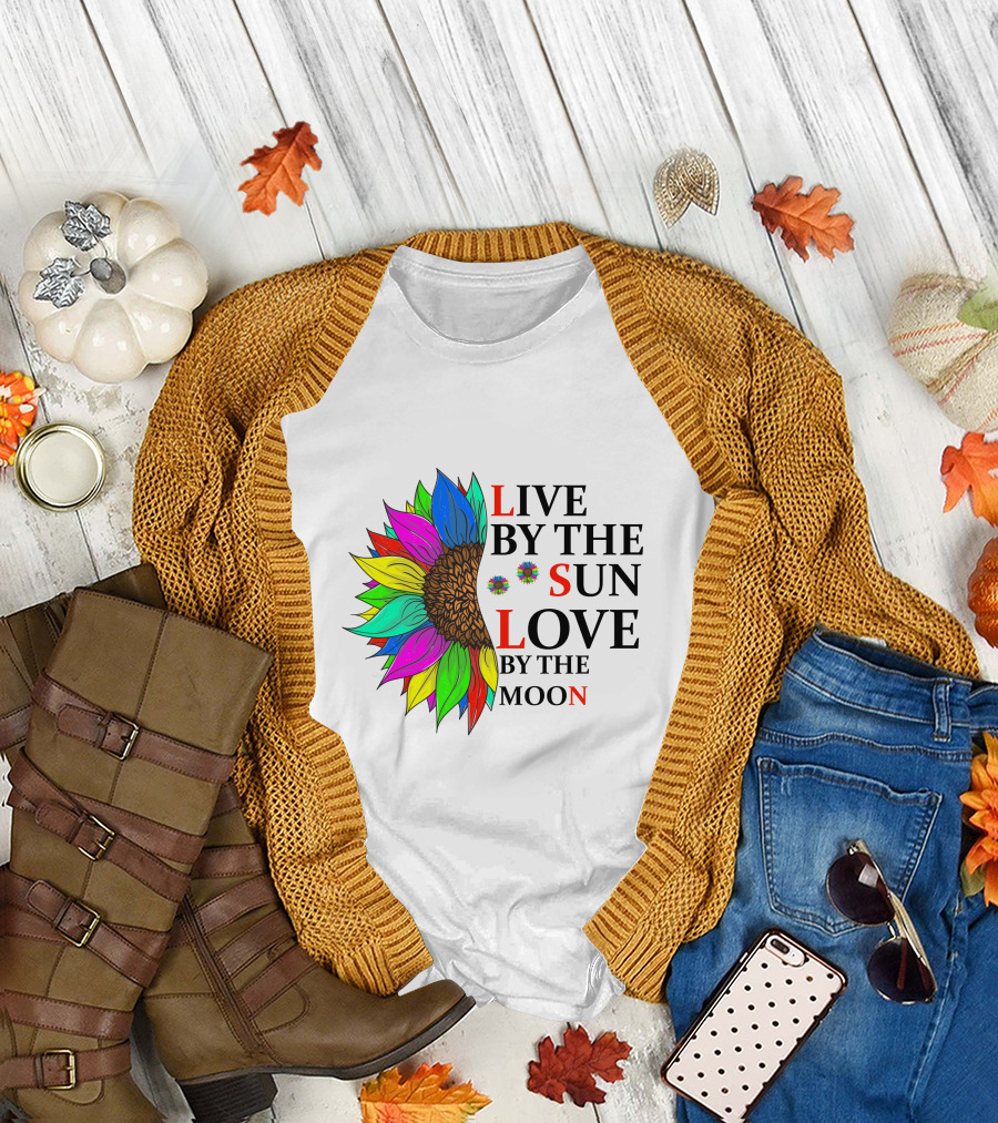 Live By The Sun Love By The Moon Sunflower Colorful T-Shirt