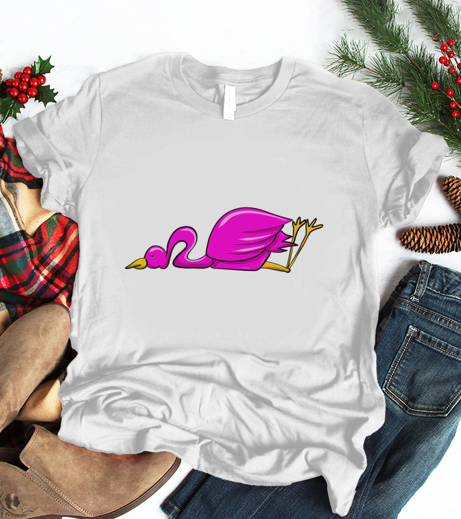 Stork Bird Flamingo Lying Down Cartoon T-Shirt