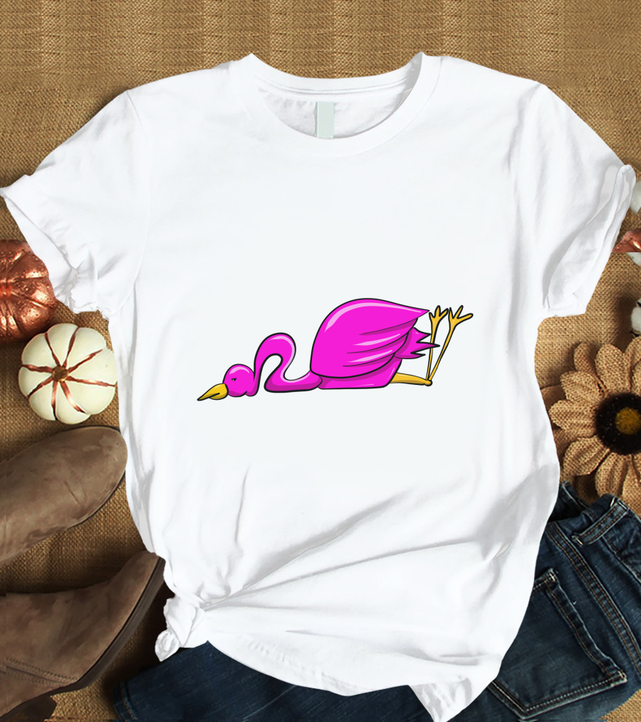 Stork Bird Flamingo Lying Down Cartoon T-Shirt