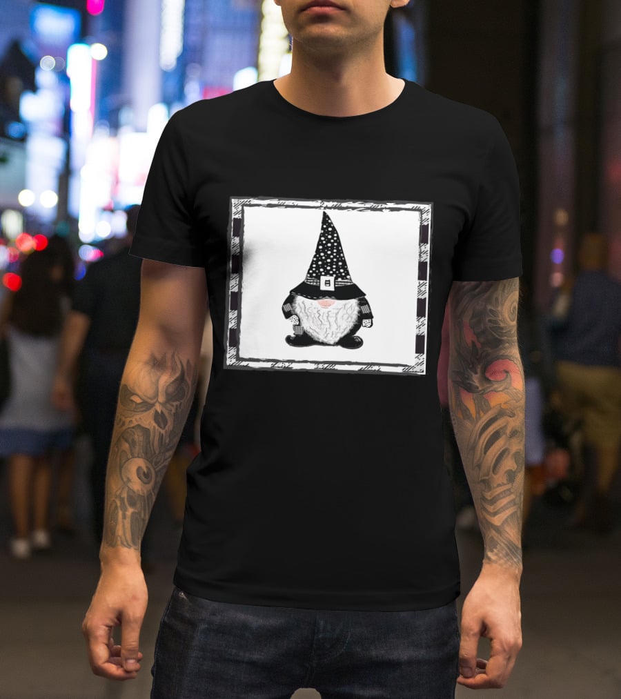 Gnome Black And White Polka Dot Hat Belted T-Shirt