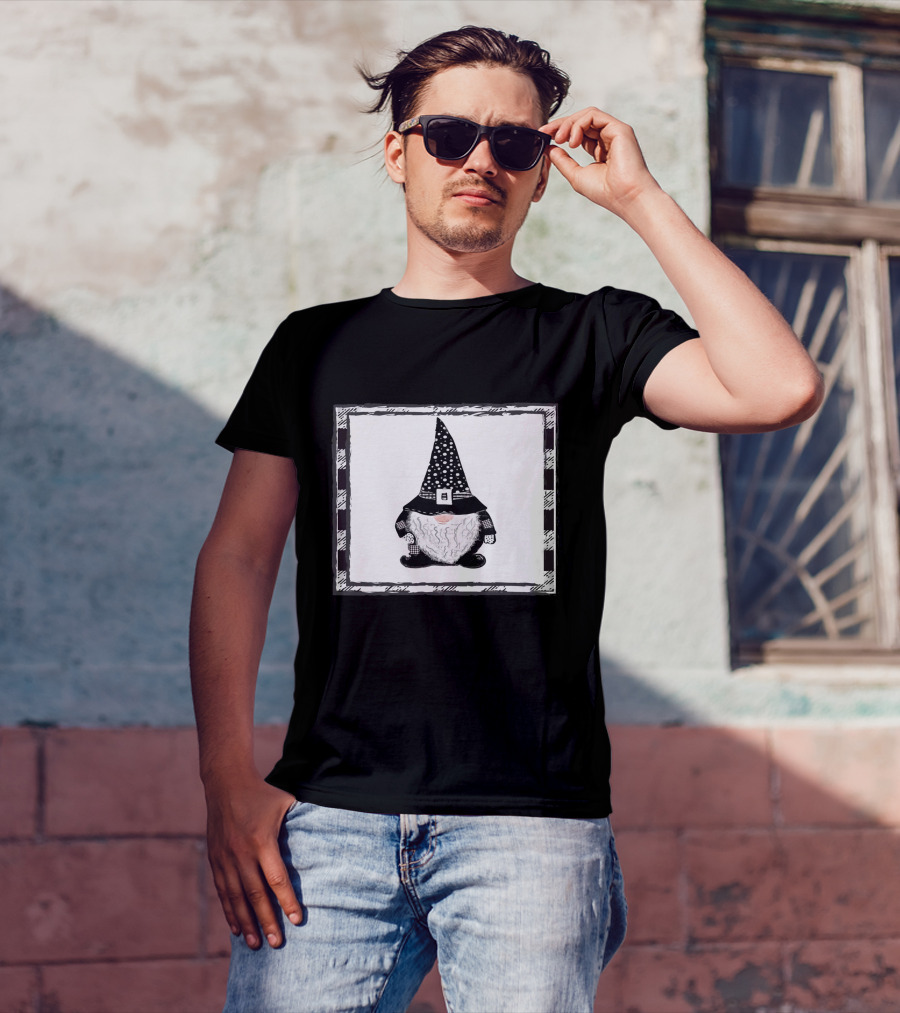 Gnome Black And White Polka Dot Hat Belted T-Shirt