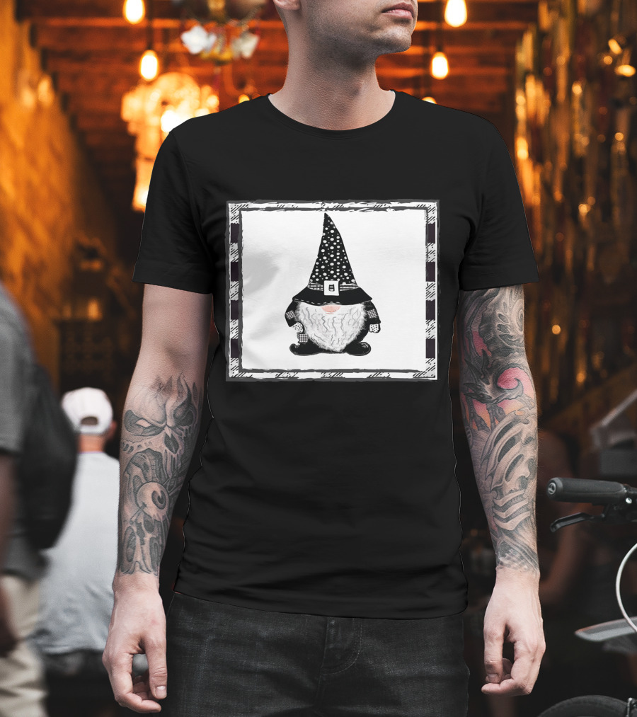 Gnome Black And White Polka Dot Hat Belted T-Shirt