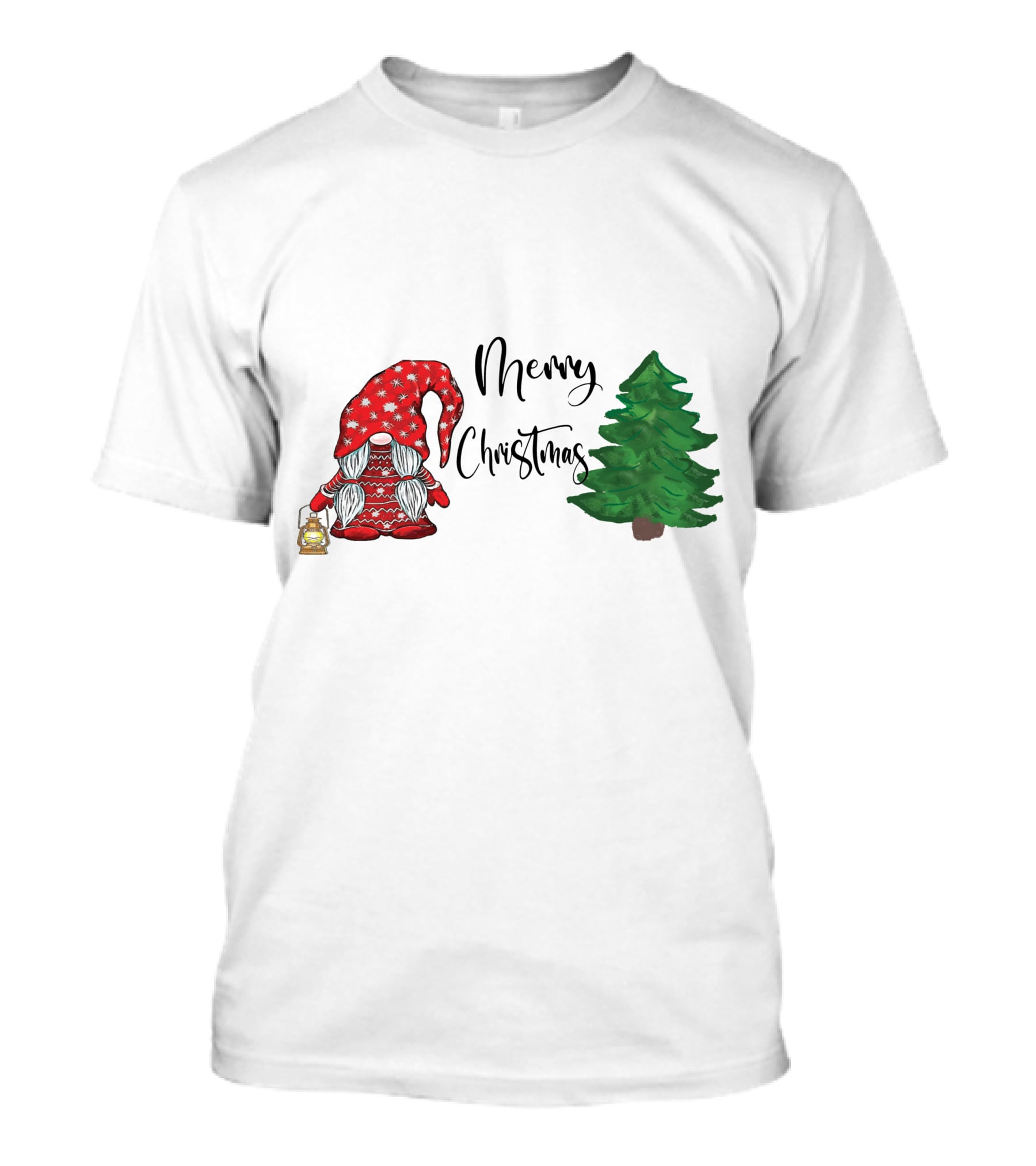 Merry Christmas Gnome With Lantern And Pine Tree T-Shirt