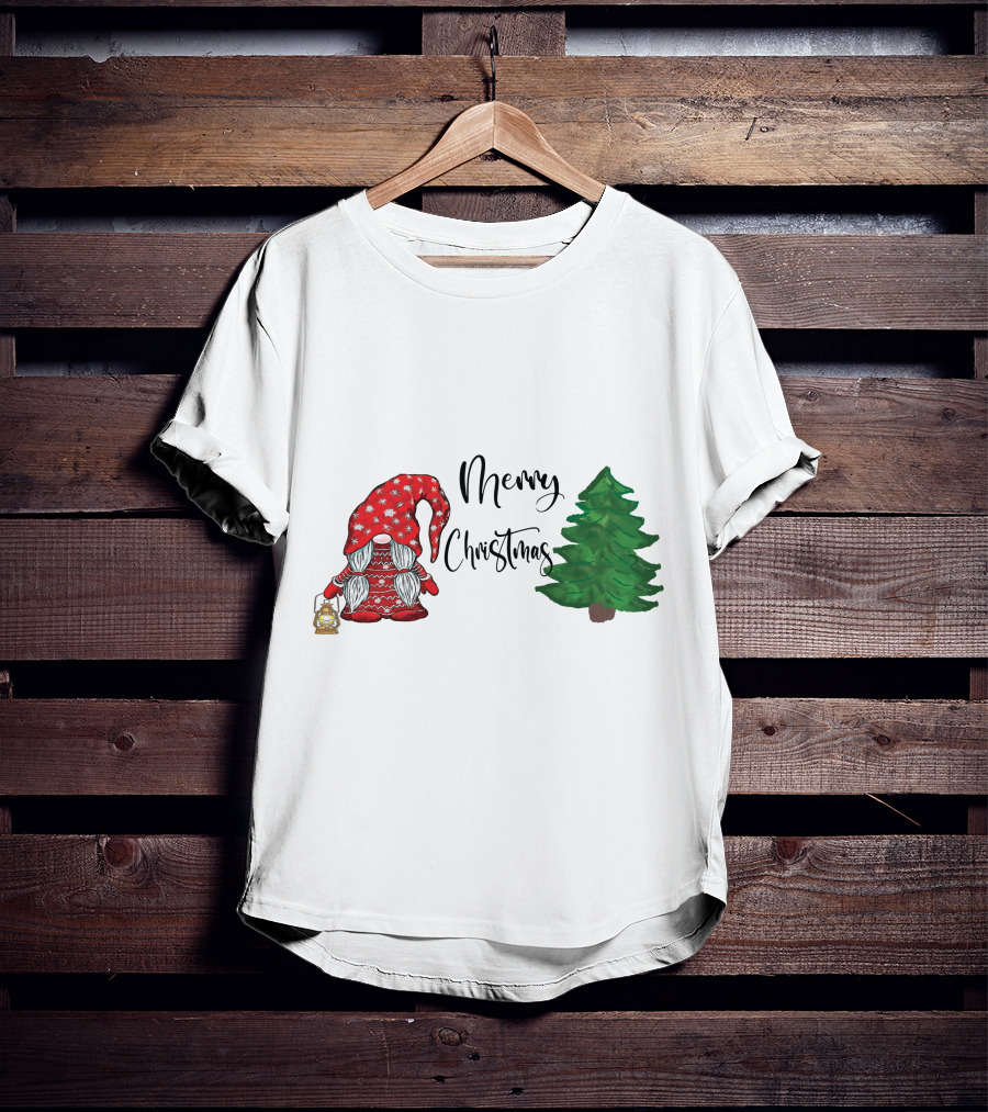 Merry Christmas Gnome With Lantern And Pine Tree T-Shirt