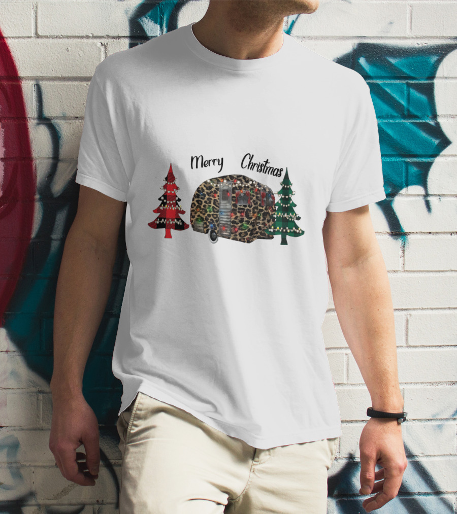 Merry Christmas Leopard Trailer With Festive Trees T-Shirt