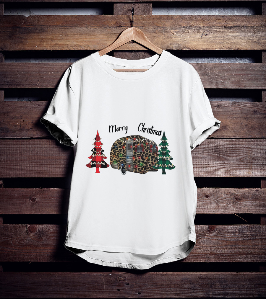 Merry Christmas Leopard Trailer With Festive Trees T-Shirt