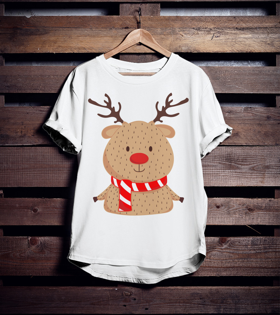 Baby Reindeer In Festive Winter Scarf T-Shirt