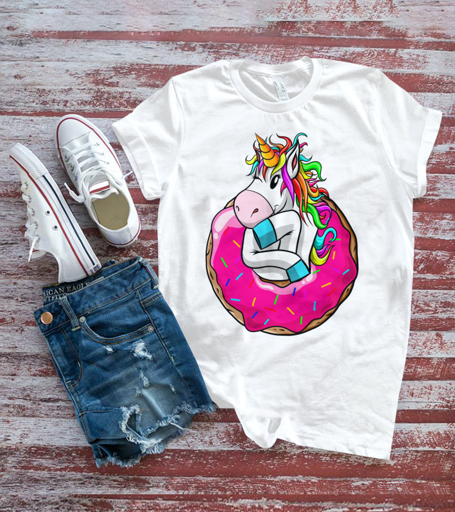 Baby Unicorn Inside Pink Sprinkled Donut T-Shirt