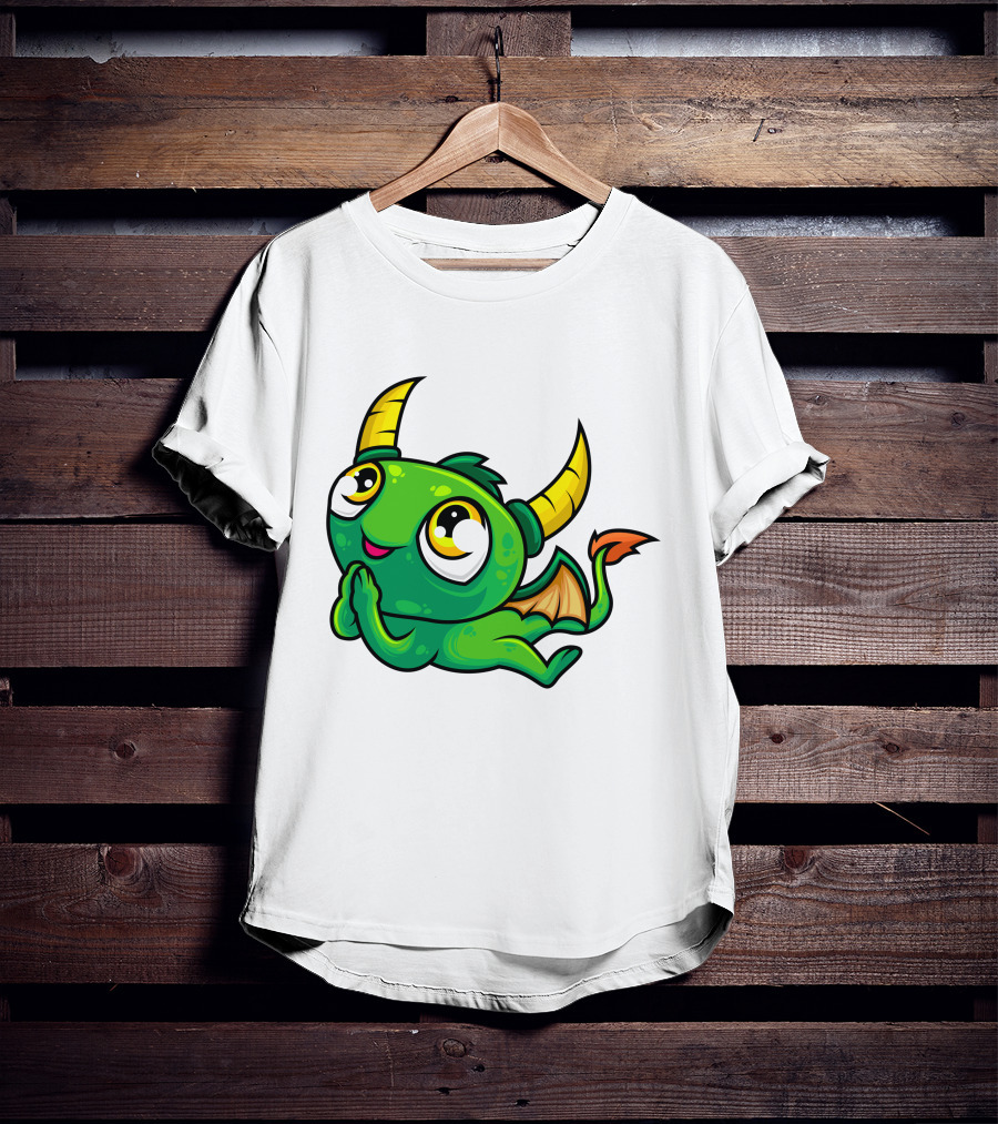 Cute Green Dragon Kawaii Cartoon Character With Horns And Wings T-Shirt
