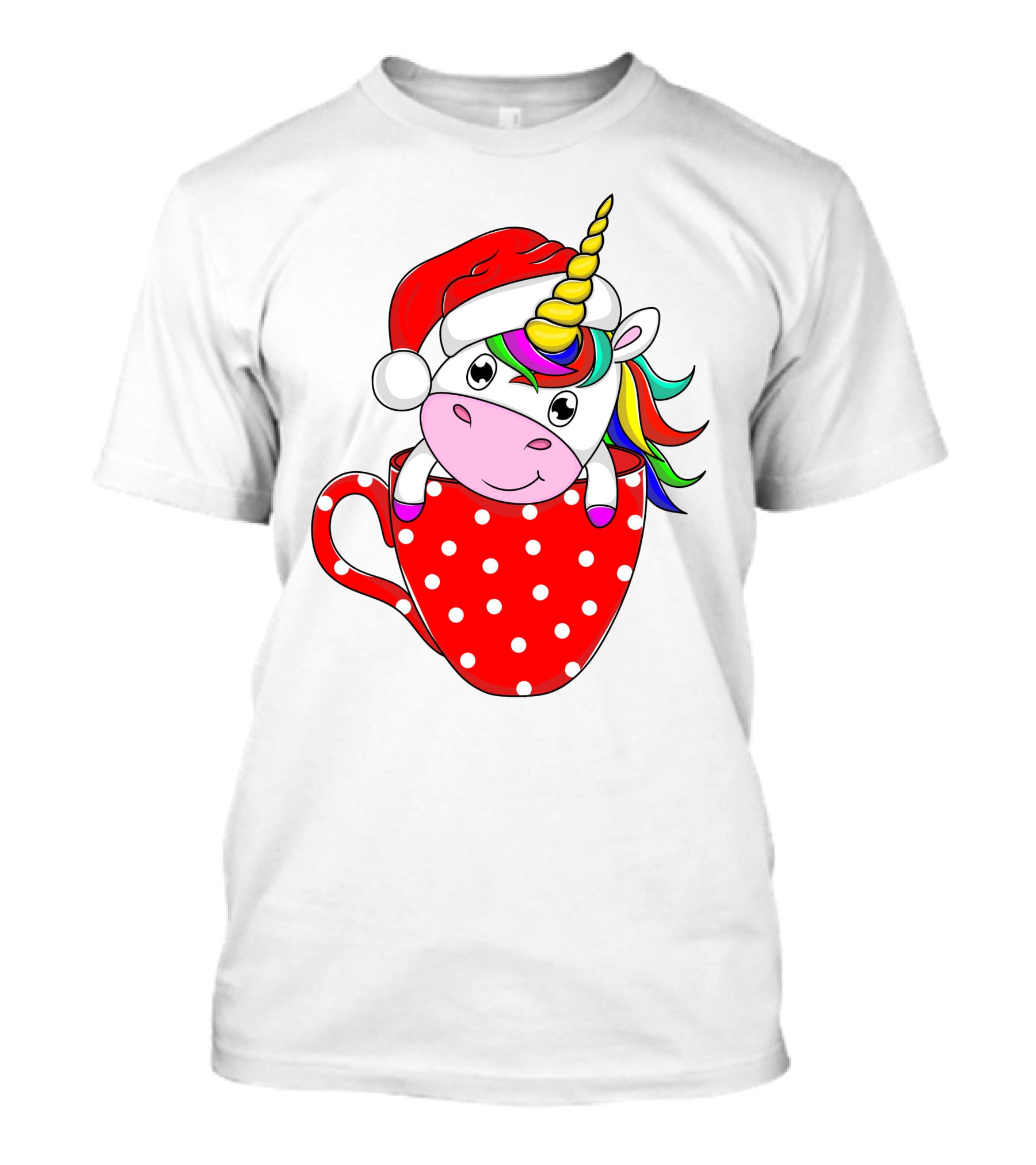 Santa Hat Unicorn In Polka Dot Red Cup T-Shirt