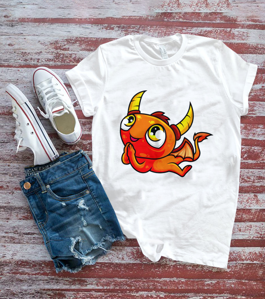 Orange Dragon Cute Cartoon Character With Horns And Wings T-Shirt