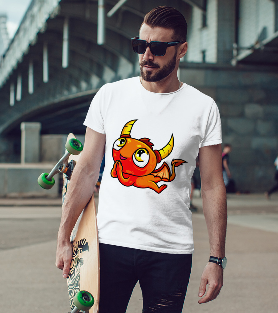 Orange Dragon Cute Cartoon Character With Horns And Wings T-Shirt