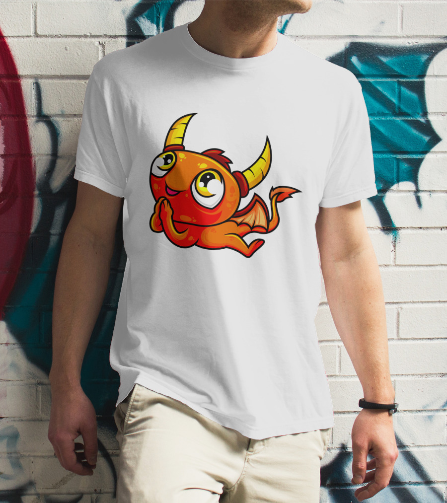Orange Dragon Cute Cartoon Character With Horns And Wings T-Shirt