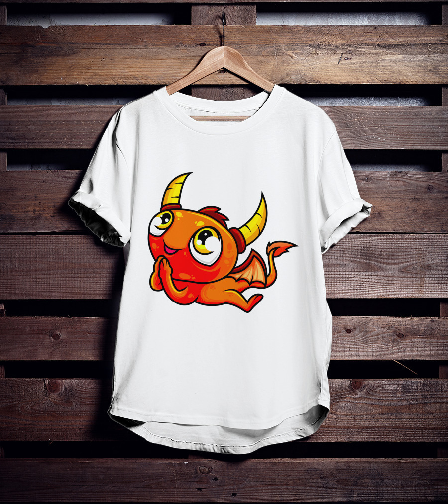 Orange Dragon Cute Cartoon Character With Horns And Wings T-Shirt
