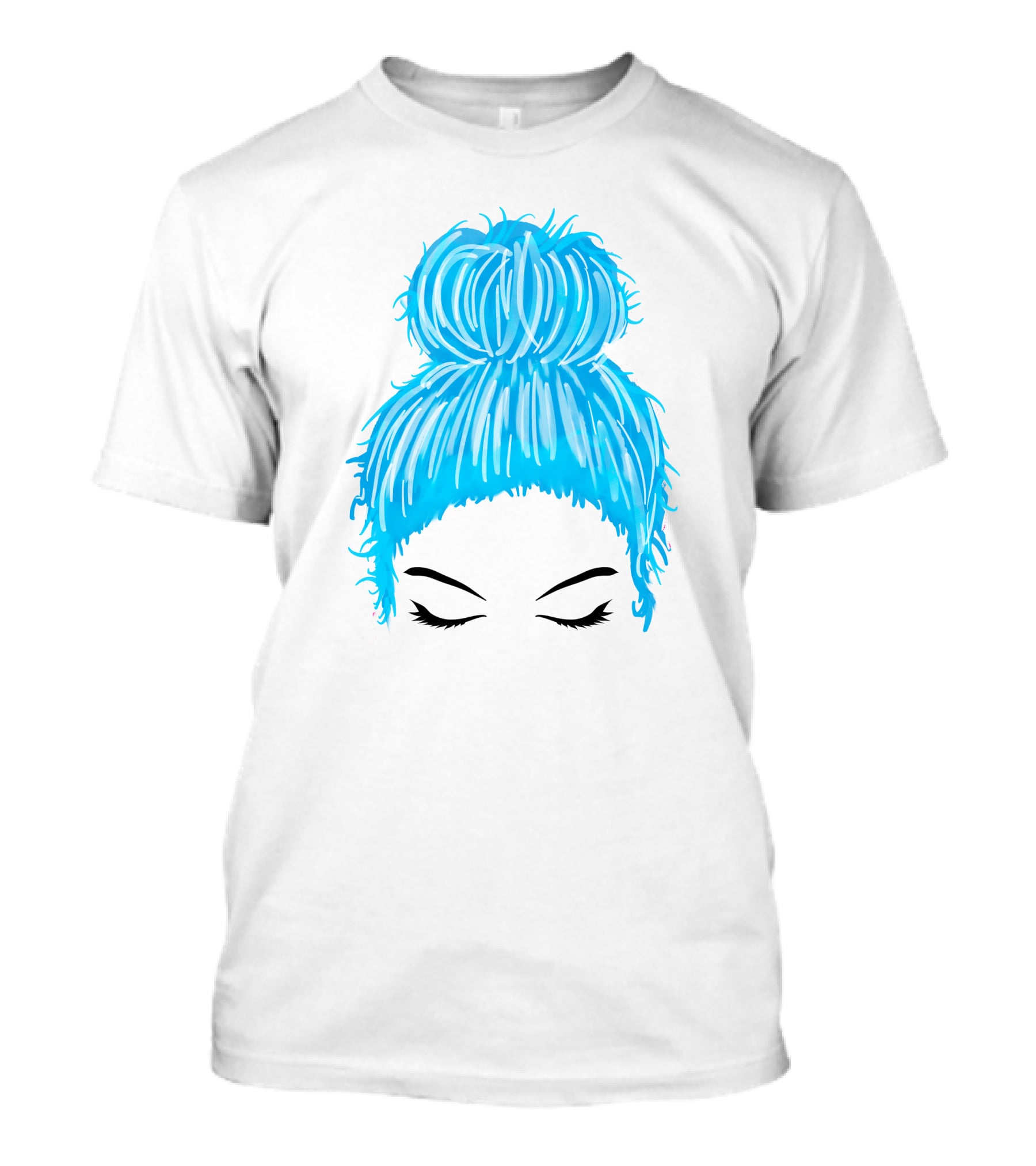 Messy Bun Blue Hair Momlife Trendy Hairstyle Sketch T-Shirt