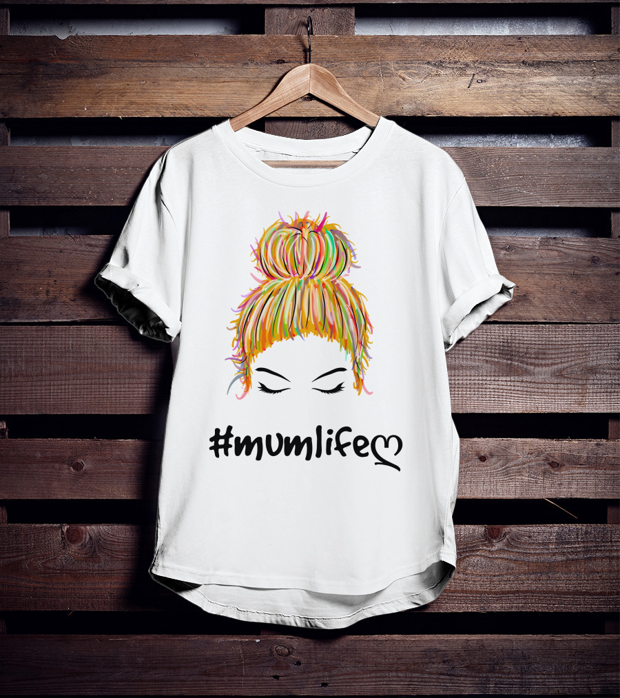 Messy Bun Hair Illustration #Mumlife Heart T-Shirt