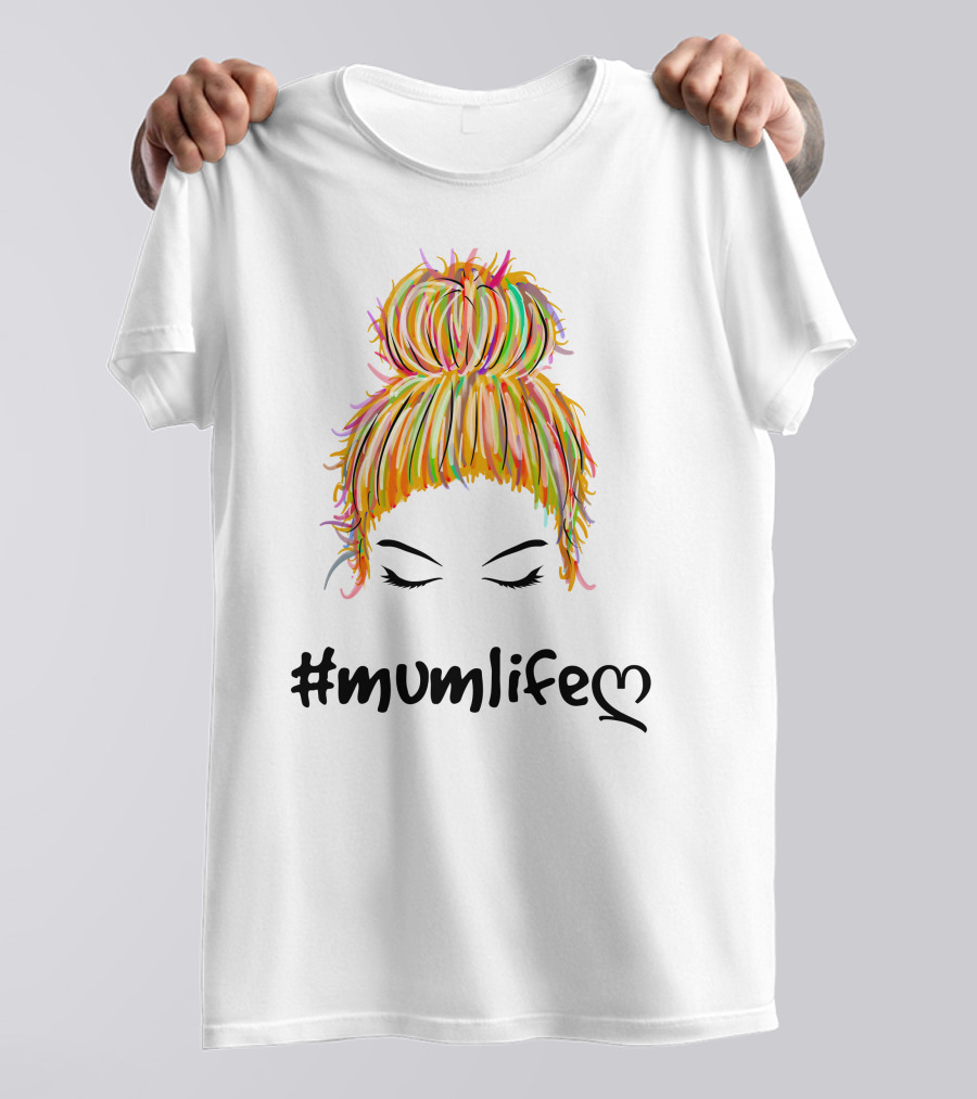 Messy Bun Hair Illustration #Mumlife Heart T-Shirt