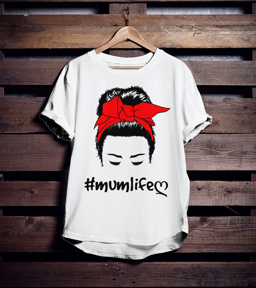Messy Bun Red Bow #Mumlife T-Shirt