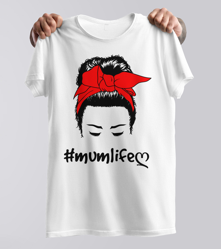 Messy Bun Red Bow #Mumlife T-Shirt
