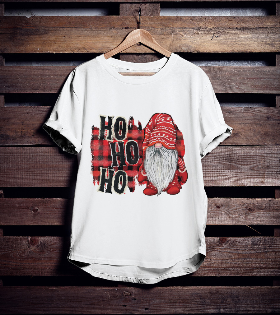 Watercolor Plaid Christmas Gnome Ho Ho Ho Red Holiday T-Shirt