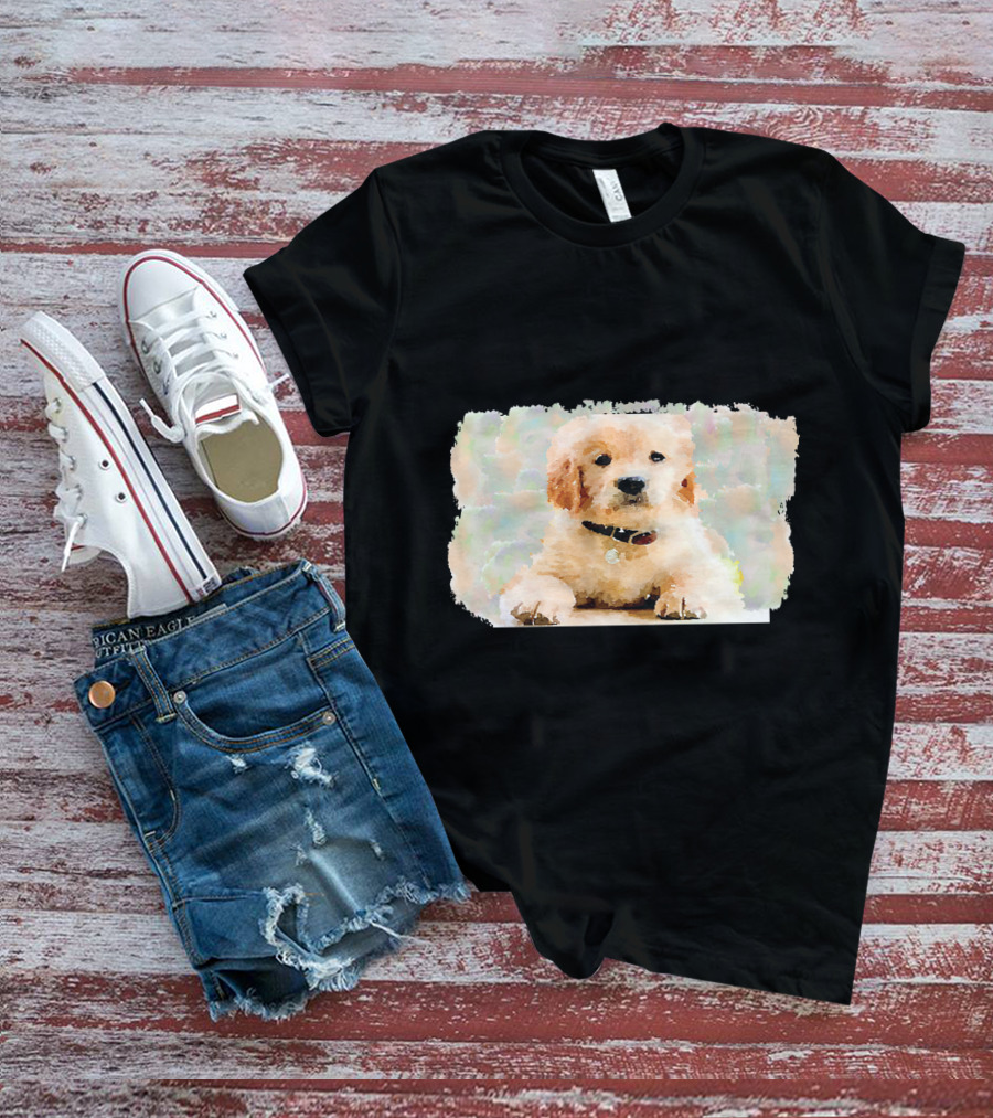 Watercolor Puppy Dog Golden Retriever Pastel Abstract T-Shirt