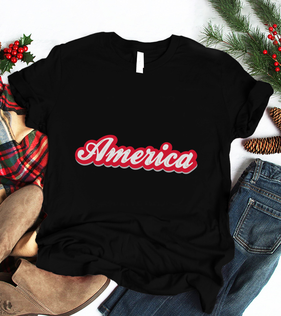 America Script Red White Cursive T-Shirt