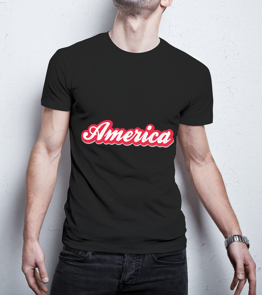 America Script Red White Cursive T-Shirt