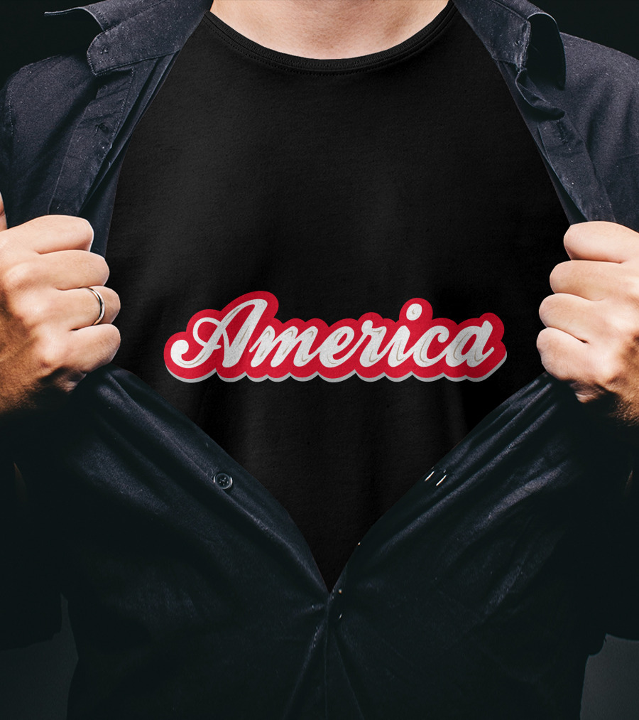 America Script Red White Cursive T-Shirt