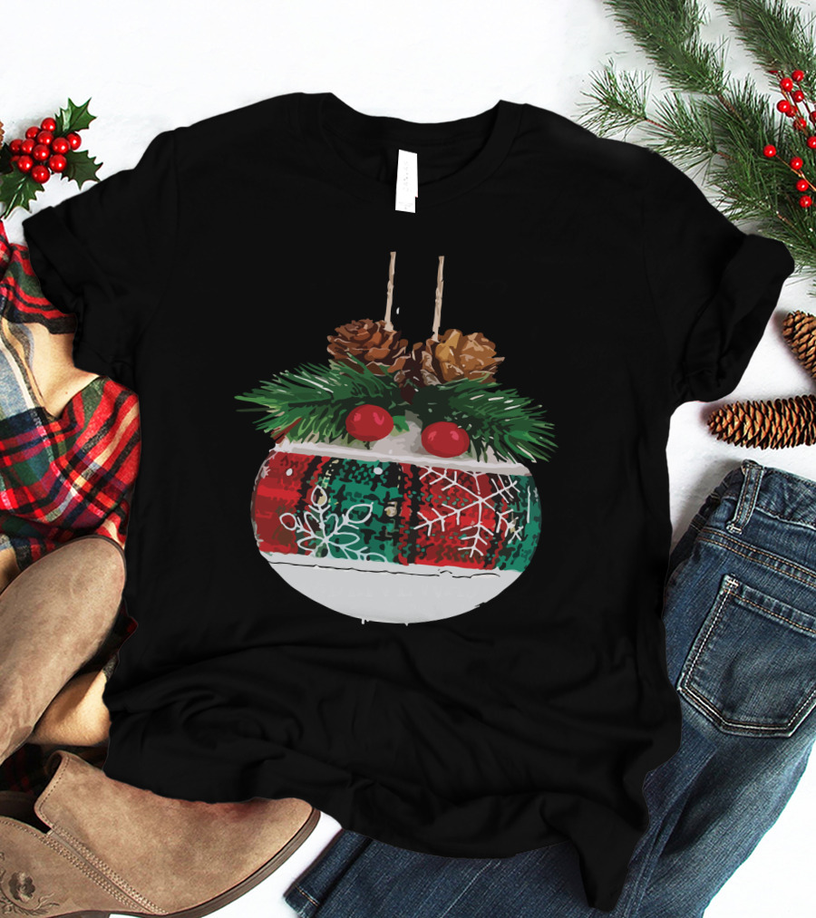 Christmas Plaid Ornament With Pinecones And Snowflake T-Shirt