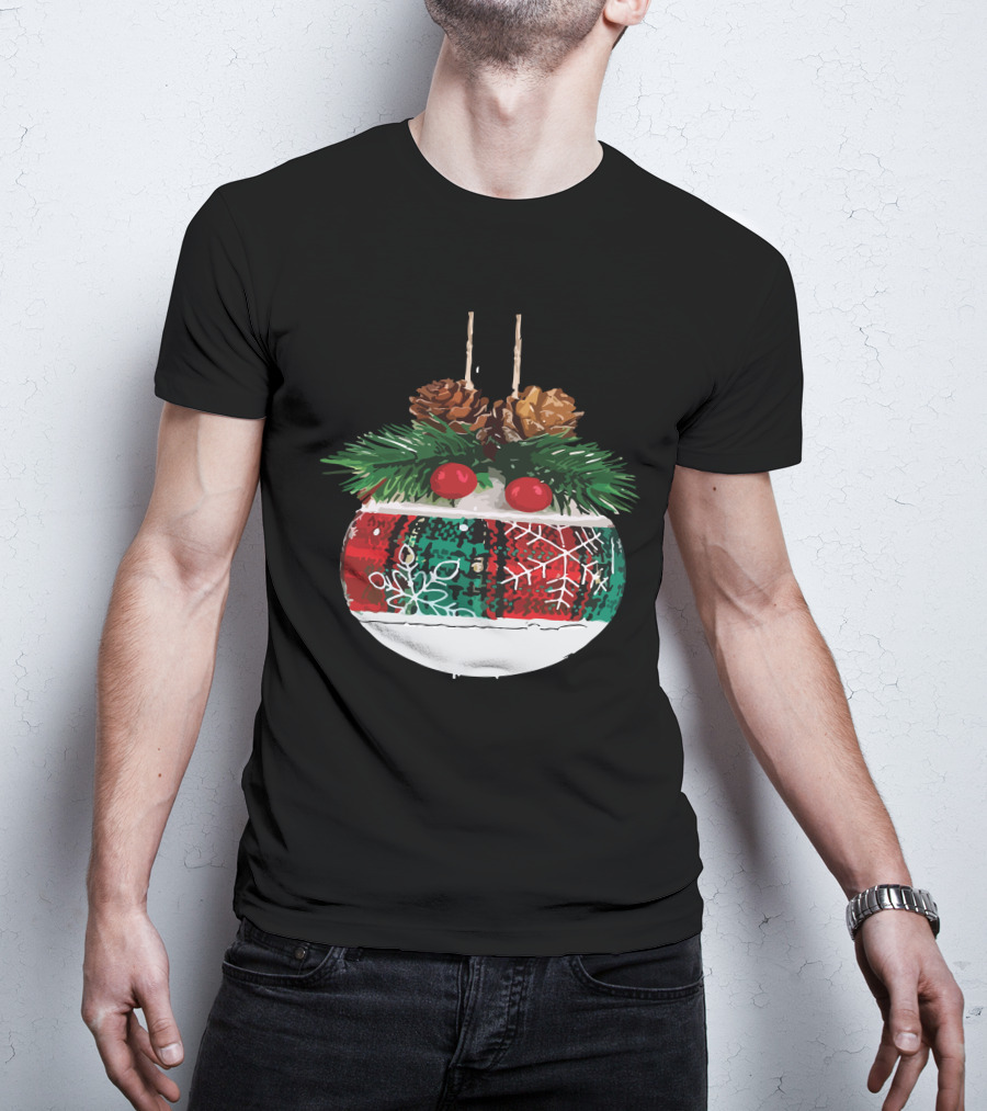 Christmas Plaid Ornament With Pinecones And Snowflake T-Shirt