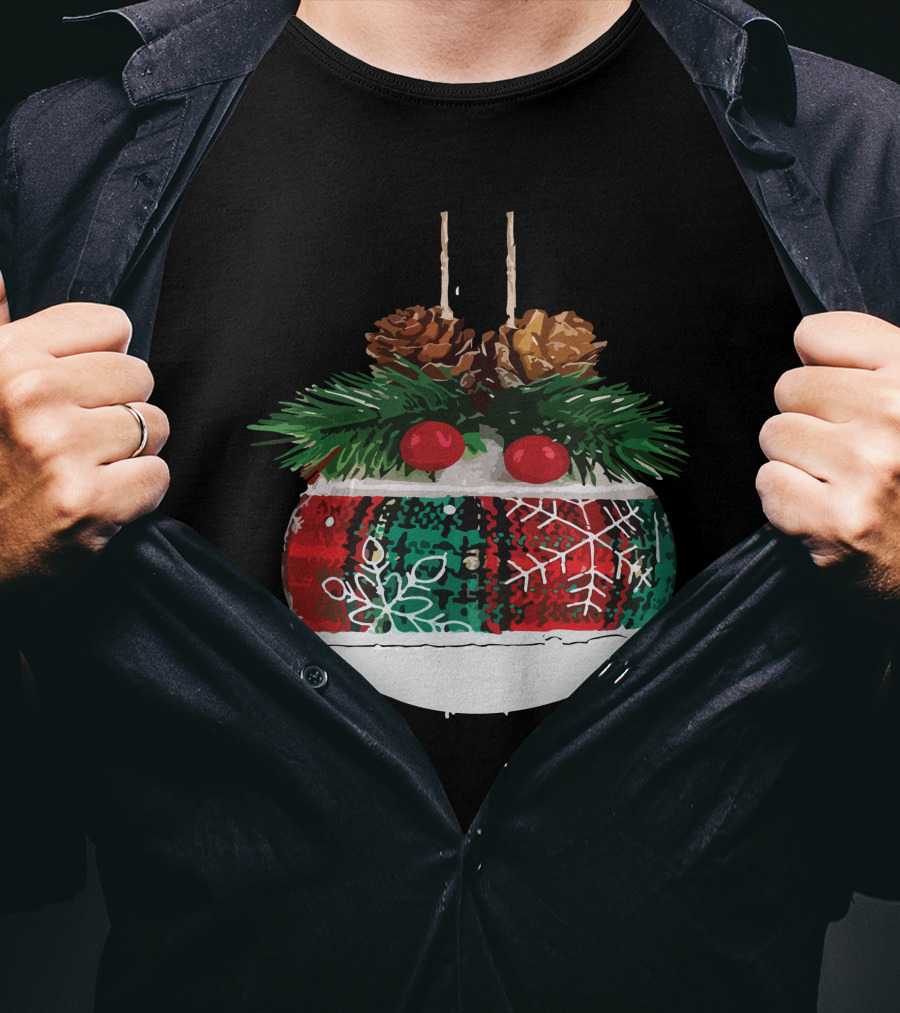 Christmas Plaid Ornament With Pinecones And Snowflake T-Shirt