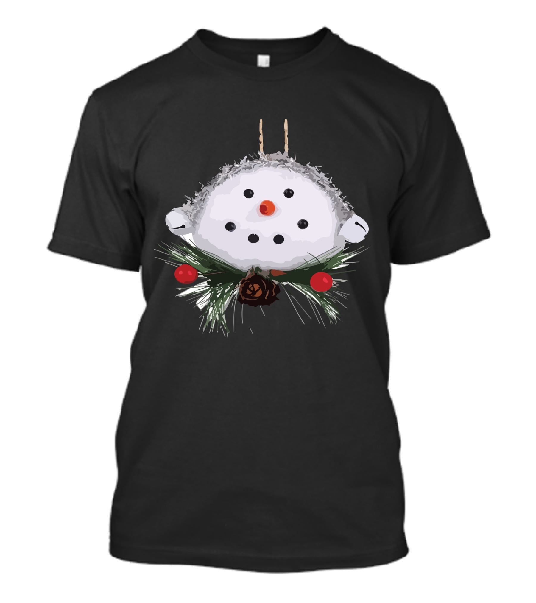 Christmas Snowman Ball Ornament With Pinecones And Berries T-Shirt