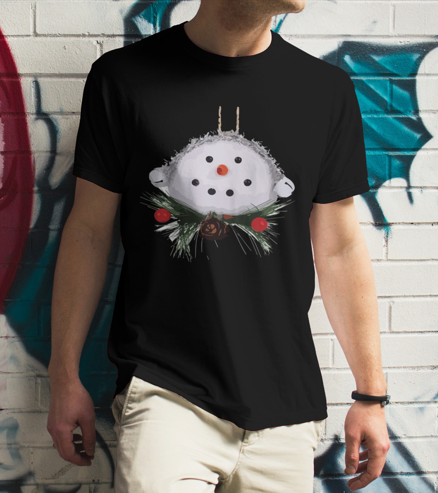 Christmas Snowman Ball Ornament With Pinecones And Berries T-Shirt