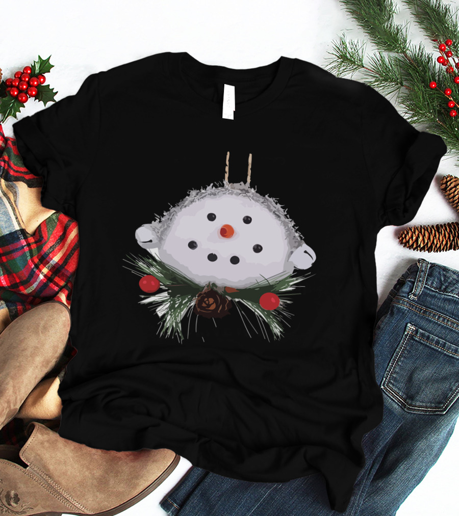 Christmas Snowman Ball Ornament With Pinecones And Berries T-Shirt