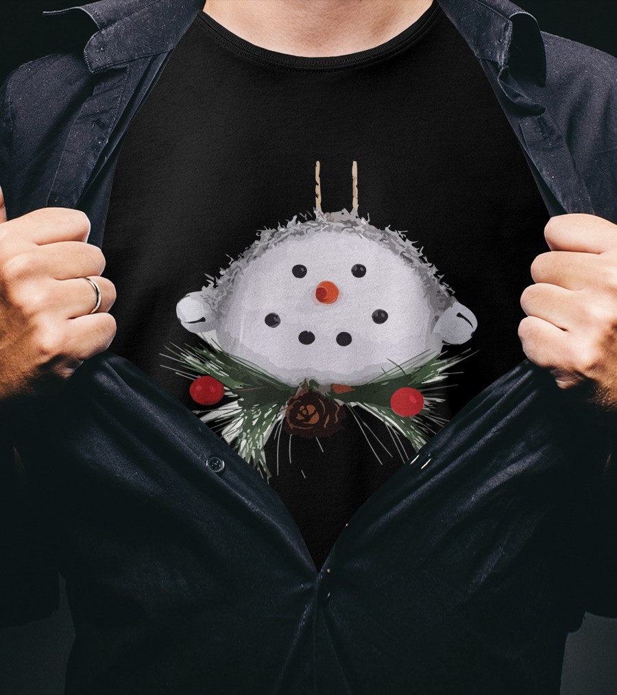 Christmas Snowman Ball Ornament With Pinecones And Berries T-Shirt