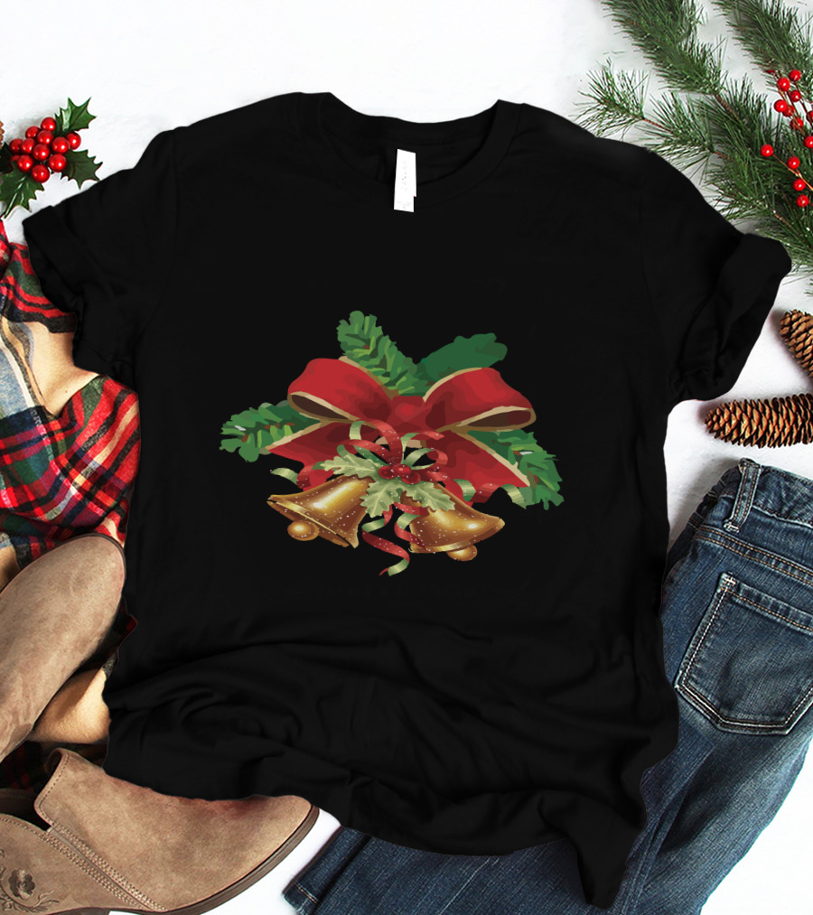 Christmas Bells Holly Ribbon Garland T-Shirt