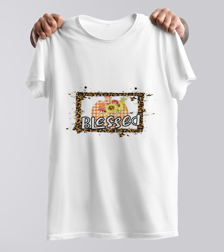 Blessed Leopard Frame Plaid Pumpkin Sunflowers T-Shirt