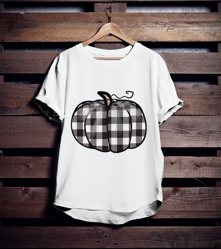 Buffalo Plaid Checkered Pumpkin White T-Shirt