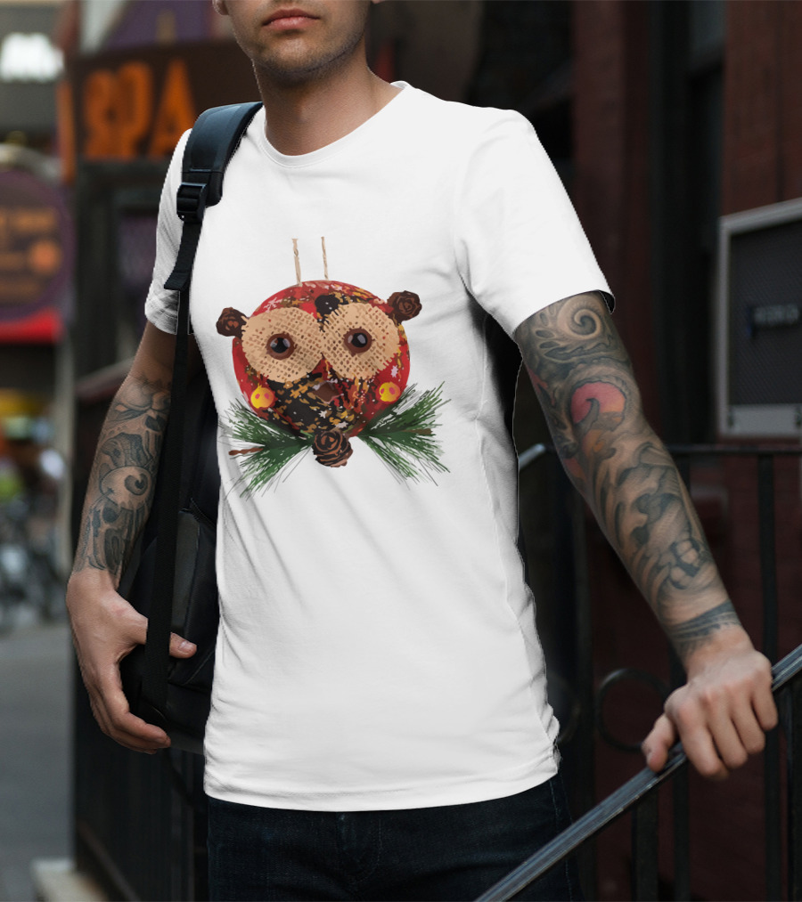 Christmas Ball Ornaments Owl With Pinecones And Greenery T-Shirt