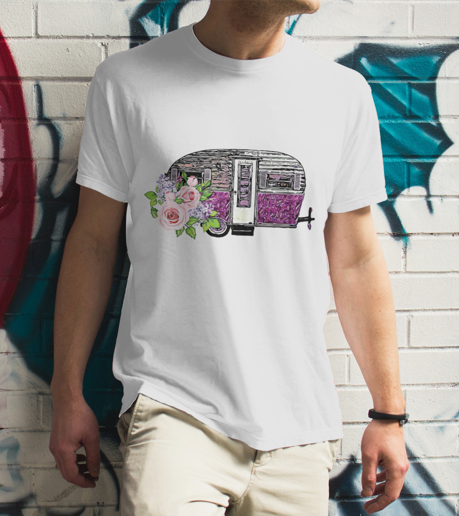 Flower Camping Car With Floral Vintage Caravan T-Shirt
