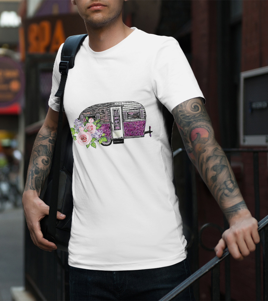 Flower Camping Car With Floral Vintage Caravan T-Shirt