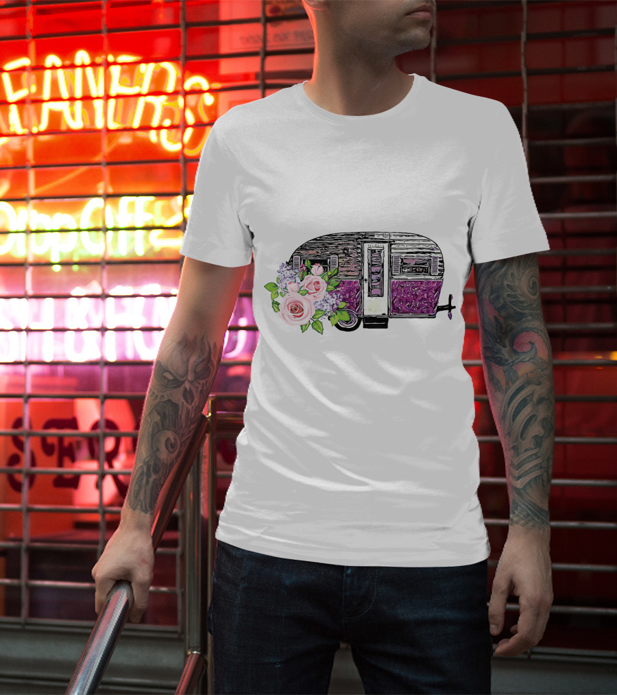 Flower Camping Car With Floral Vintage Caravan T-Shirt